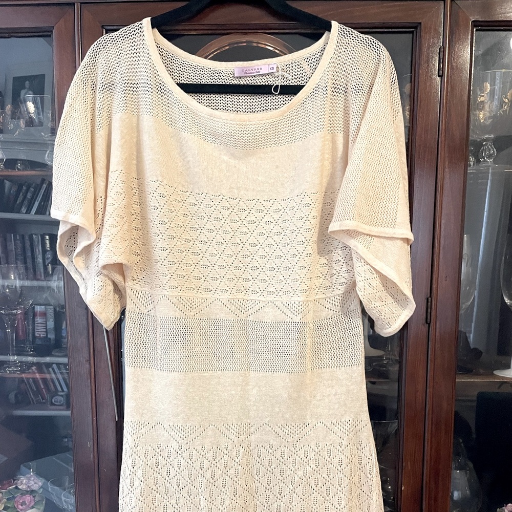 New Never worn Vintage Calypso Cream /Off WhiteLinen Knit Dress or Beach Coverup